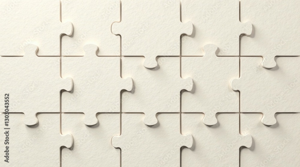 Poster Interlocking Pieces A Seamless Pattern of Blank Jigsaw Puzzle Elements Representing Connection and Collaboration