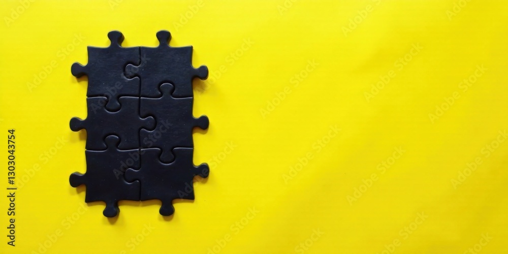 Aufkleber black puzzle pieces on yellow background a concept of unity and collaboration