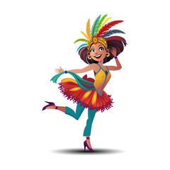 A girl in a carnival costume on a white background