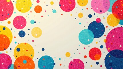 Joyful Celebration A vibrant background of colorful overlapping circles and confetti dots, perfect for festive designs.