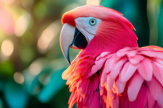 Vibrant pink parrot with striking feathers in natural setting - Powered by Adobe