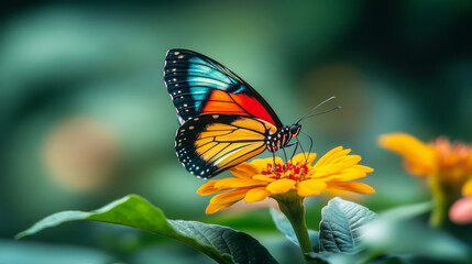 vibrant butterfly perched bright flower, showcasing nature beauty