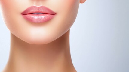 Fototapeta premium human figure and anatomy concept. Close-up of a woman's lips and neck showcasing smooth skin and a natural look.