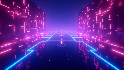 Fototapeta premium abstract technology background A futuristic, high-tech atmosphere is evoked by a mesmerizing purple and blue neon background