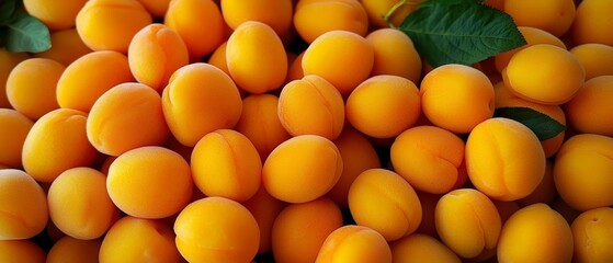Seasonal bounty: fresh apricots surrounded by foliage.