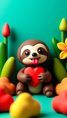 Obraz premium playful sloth holding a heart