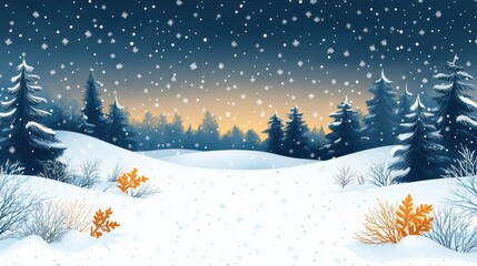 winter snow background with white snow flakes falling,cartoon illustration