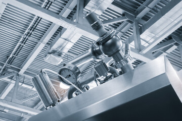 Boiler room gas pressure meter. Industrial  concept. equipment of the boiler-house, - valves, tubes, pressure gauges manometer