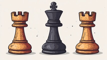 wooden chess piece isolated,cartoon illustration