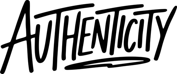 Stylized vector text 'Authenticity' featuring bold typography in black, ideal for branding and motivational designs.