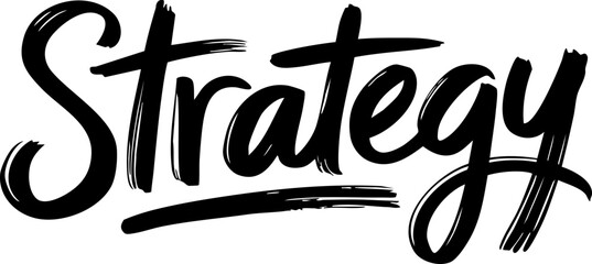 Dynamic Vector Design Featuring Bold Handwritten 'Strategy' Text in Black, Ideal for Marketing and Business Materials.