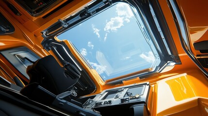 High-Contrast Operator Cab View Under Clear Sky