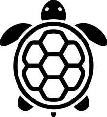 Minimalist Vector Turtle Design: A black silhouette of a turtle with geometric shell patterns, perfect for eco-friendly themes and logos.