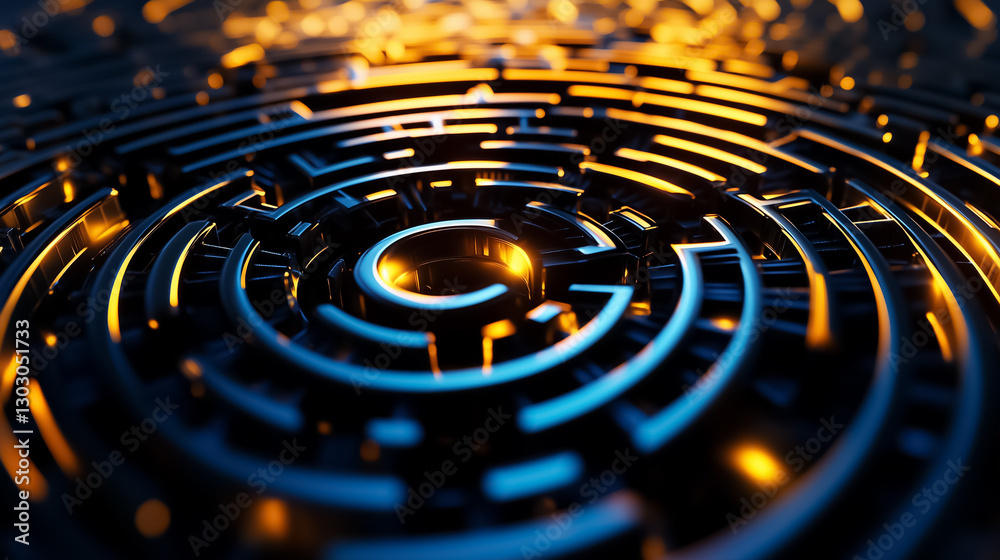 Poster a mesmerizing labyrinth unfolds with intricate patterns illuminated by glowing edges, creating a cap