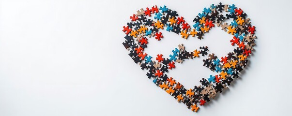 a community of people holding puzzle pieces forming a heart, social unity concept, minimalistic vector, isolated on white background