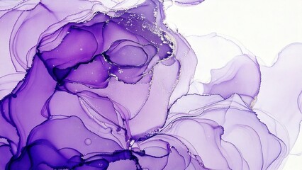 Fototapeta premium 高級感のある薄くて淡いアルコールインクアート バイオレット マーブル模様 余白あり 背景素材 チラシ・バナー・動画素材 16:9サイズ AI生成素材