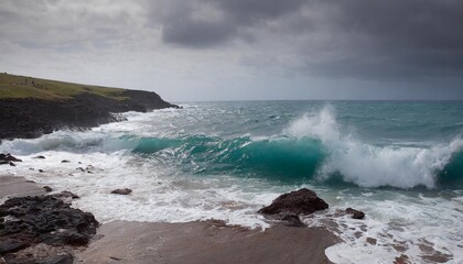 waves crashing on rocks