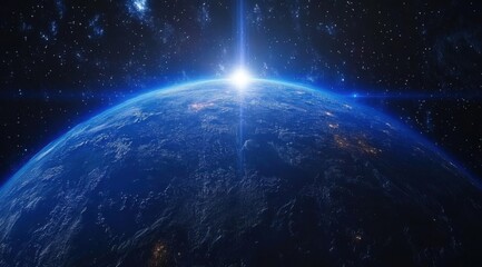 Planet Earth floating in space with the Sun and stars in the background