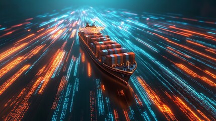 Digital Seafaring: Container Ship Navigating a Data Stream