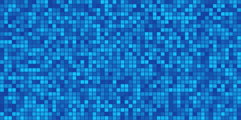 Fototapeta premium Blue pixel background. Abstract digital pattern with square elements grid. Futuristic mesh with gradient effect. Geometric minimal digital design. Modern vector illustration.