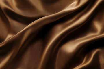 Obraz premium A luxurious and elegant close-up of flowing brown satin fabric with smooth folds and a soft sheen. This high-quality texture is perfect for backgrounds, fashion designs, branding, and luxury-themed.