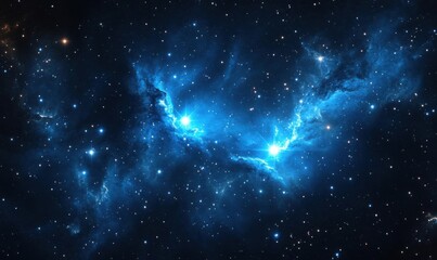Abstract blue light in the starry cosmos depicts a fantasy space nebula