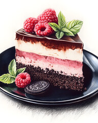 chocolate cake with raspberries, Generative AI