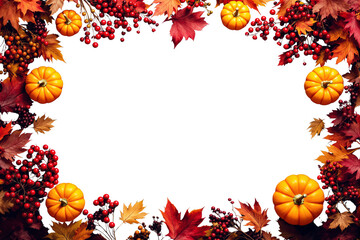 Autumn pumpkins and leaves frame, collage style, white background, concept of fall. Ai generative