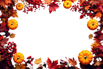 Autumn pumpkins and leaves frame, collage style, white background, concept of fall. Ai generative