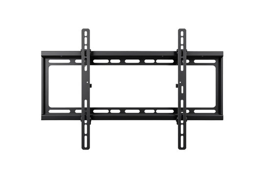 Black TV wall mount bracket, realistic style, white background, concept of home entertainment. Ai generative