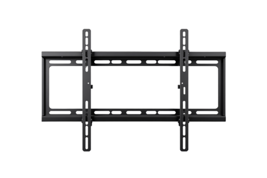 Black TV wall mount bracket, realistic style, white background, concept of home entertainment. Ai generative