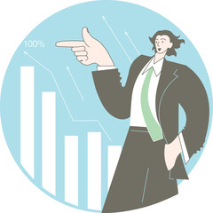 A young energetic manager presents a report on sales incre