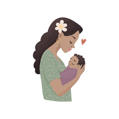 Mother Holding Baby Hand Drawn Illustration for Cards Prints and Sublimation