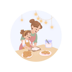 Sweet Mother's Day Illustration  Baking with Mom and Daughter