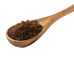 Ground Coffee in Wooden Spoon on trasparent background