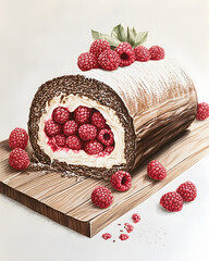 chocolate cake with raspberry, Generative AI