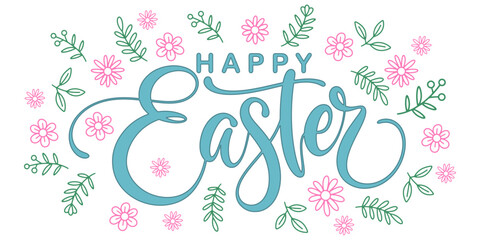 Happy easter hand lettering calligraphy isolated on white background. Vector holiday illustration element. Happy easter script calligraphy