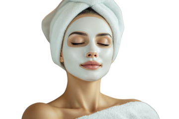 Woman with facial mask, realistic style, white background. Concept of skincare. Ai generative
