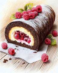 chocolate cake with raspberries, Generative AI