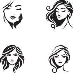 a set of woman face vector logo icon illustration silhouette
