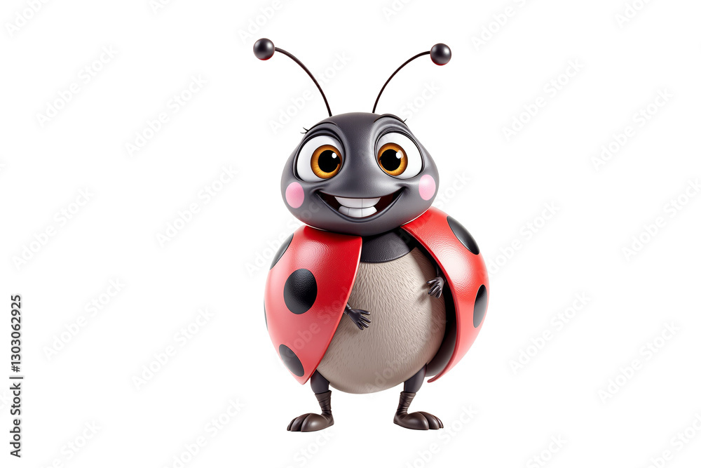 Poster cartoon ladybug character on white background. concept of joy. ai generative