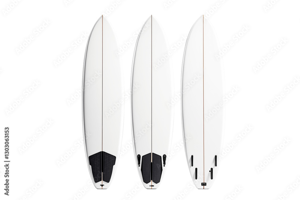 Poster three surfboards with different designs on white background. minimalist style. concept of surfing. a