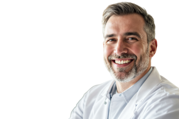 Doctor in white coat, realistic style, white background, concept of healthcare. Ai generative