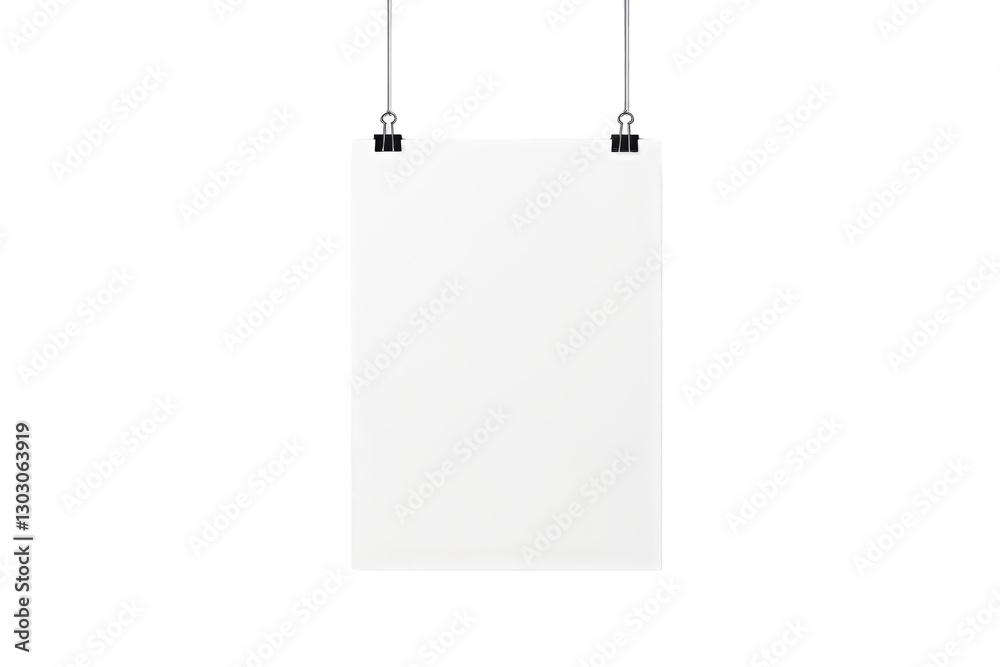 Poster paper sheet with binder clips, minimal style on white background. concept of presentation. ai genera