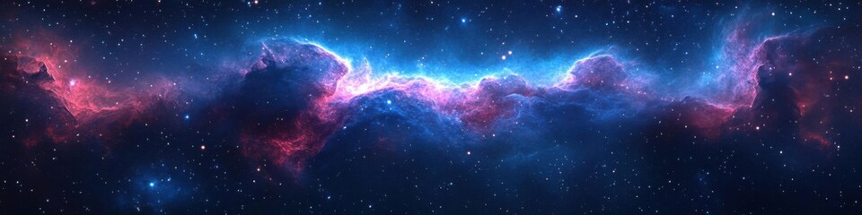 Fototapeta premium Abstract blue light particles in a dark space nebula