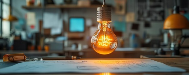 Startup workspace with brainstorming tools, innovative enterprise growth concept
