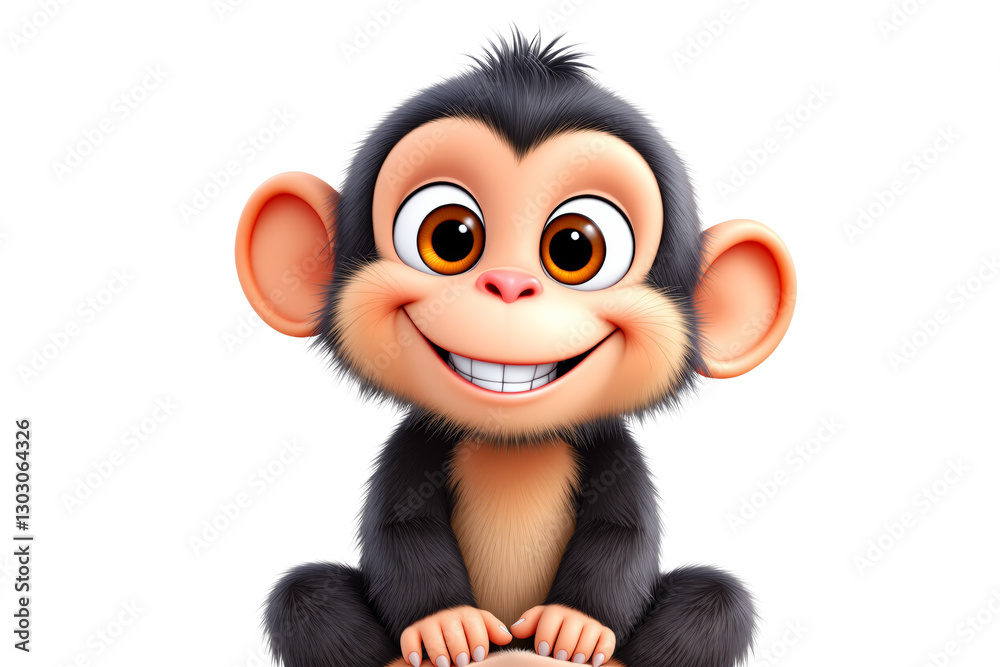 Aufkleber cartoon monkey with big eyes on white background. digital art. concept of joy. ai generative