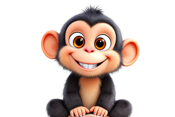 Fototapeta premium Cartoon monkey with big eyes on white background. Digital art. Concept of joy. Ai generative