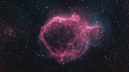 A bright supernova remnant glowing vividly against the deep darkness of space