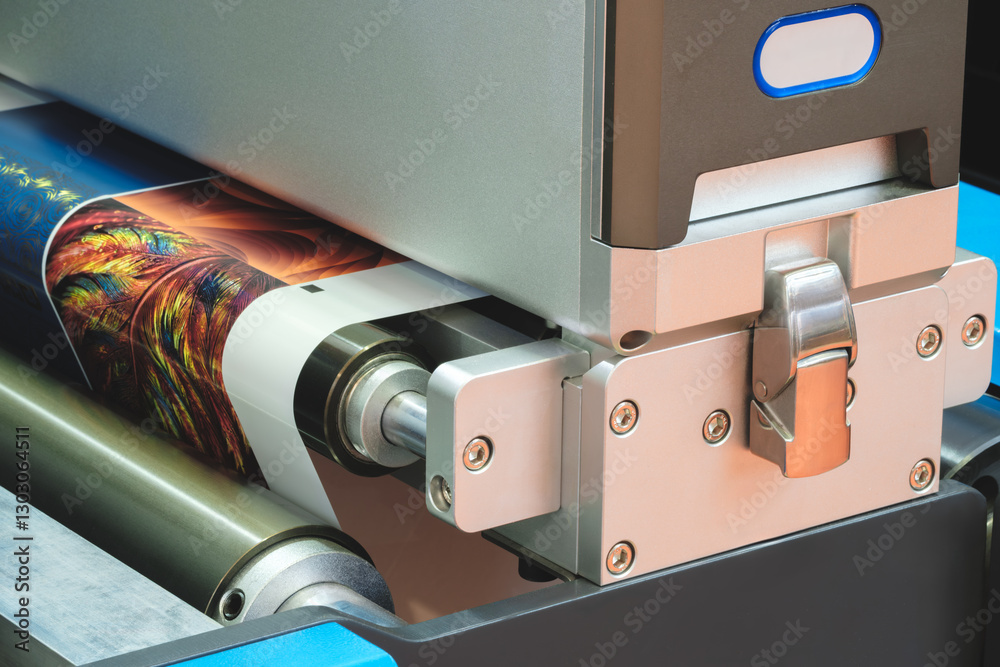Poster A machine is printing a colorful image on a piece of paper.  machine is using a special type of ink to create the image